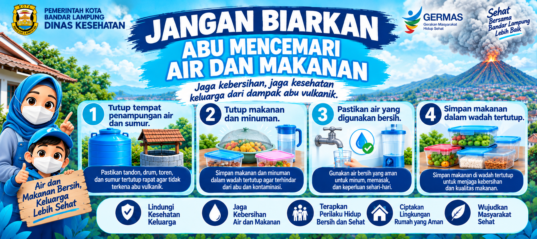 Jangan biarkan abu mencemari air dan makanan